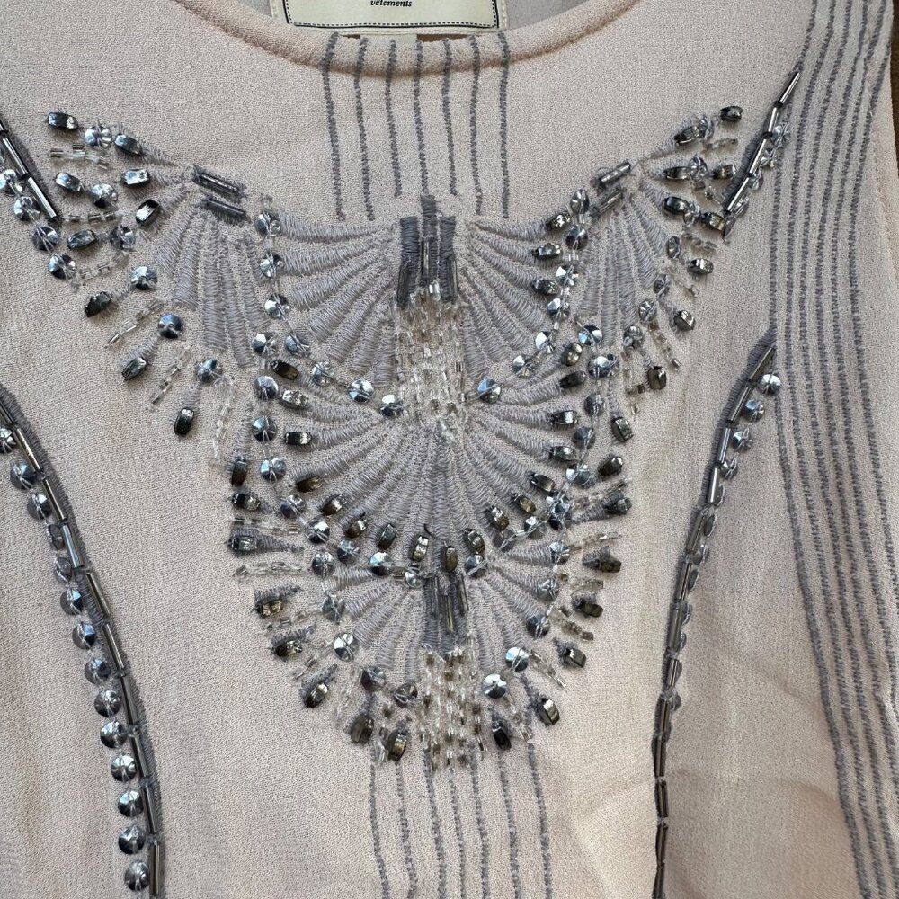 Moulinette Soeurs Beaded Velvet Flowy Tan Grey Tank Top Size XS - Picture 4 of 11